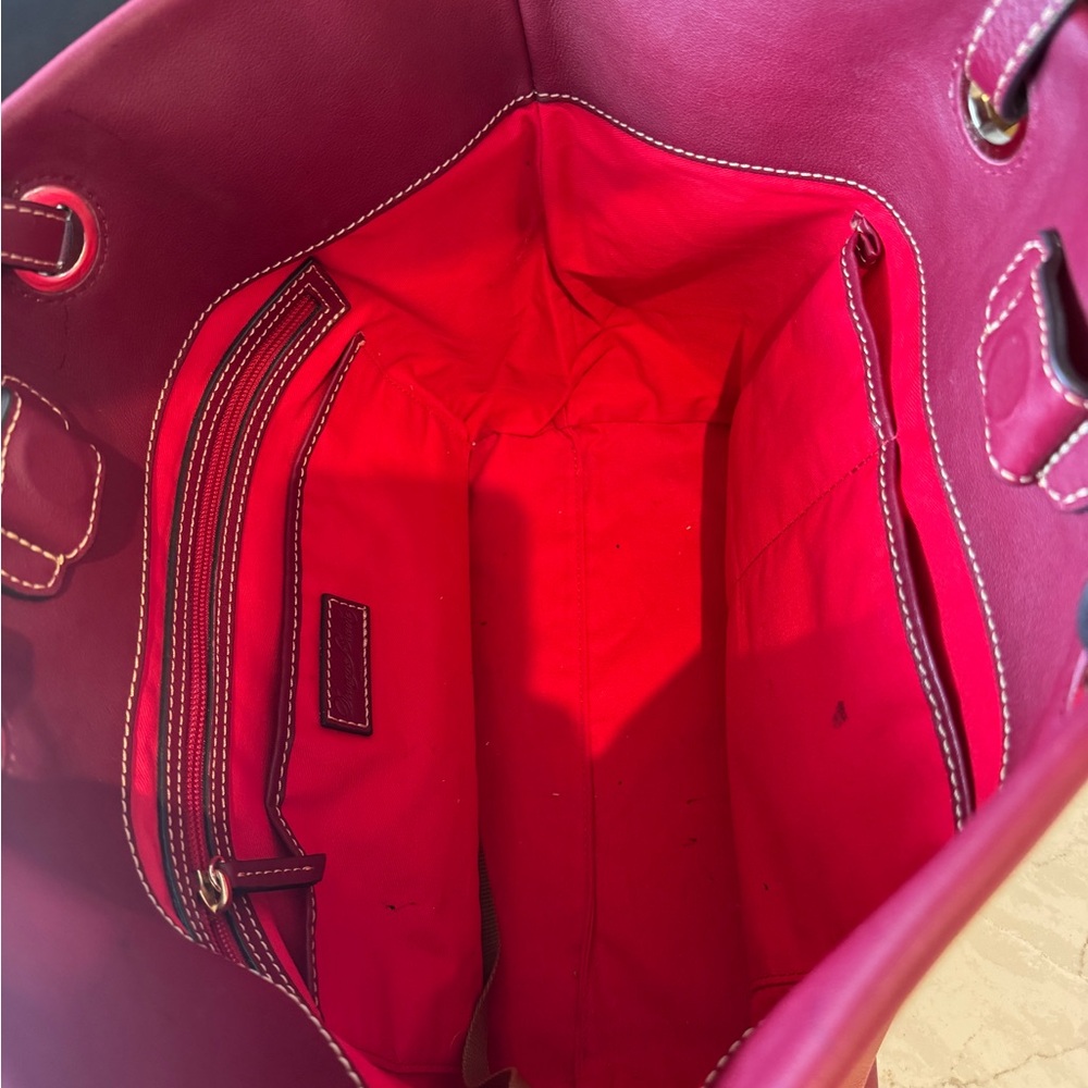 Dooney & Bourke Wine Red Leather Tote with Gold Logo Hardware - Picture 4 of 8
